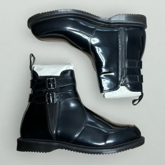 Dr. Martens Flora II Buckle Chelsea Boots in Black Polished Smooth Leather - Picture 7 of 8